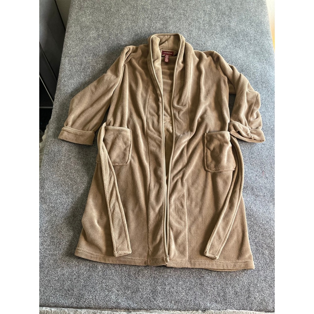 Covington Mens Tan Fleece‎ Robe Shawl Collar Plush One Size Fits Most Loungewear